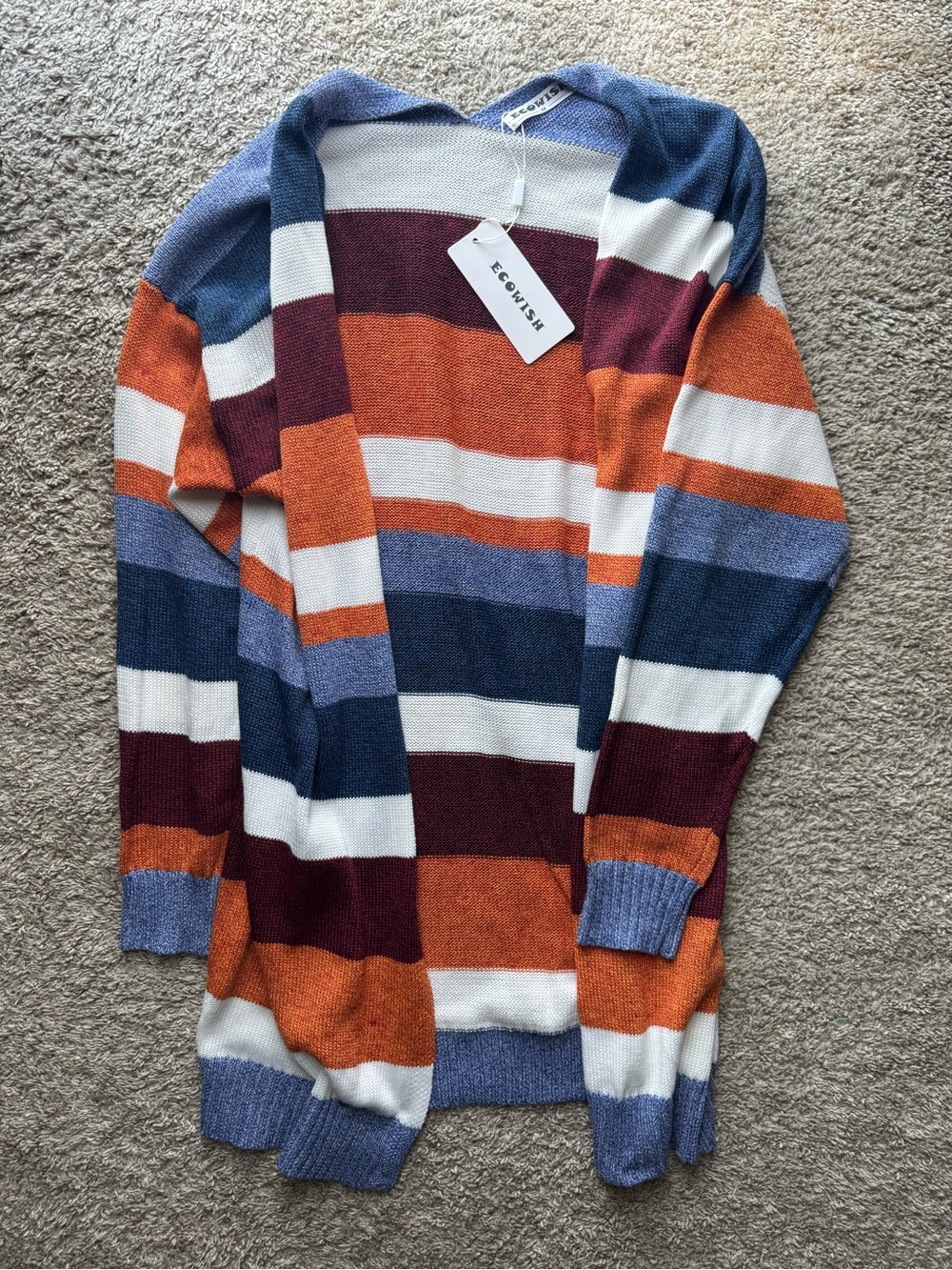 ECOWISH Women’s Striped Open Front Cardigan NWT Size M
